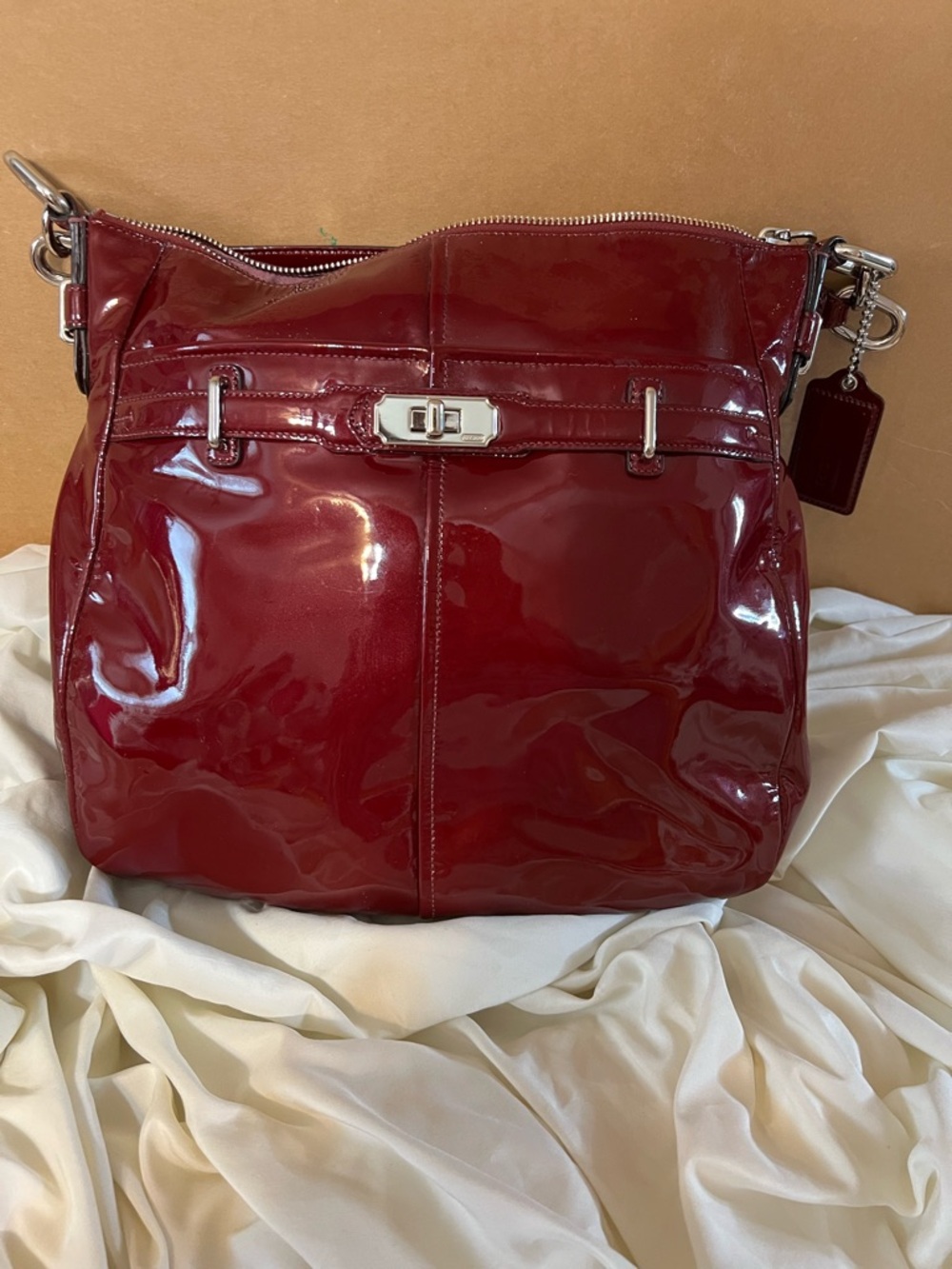 Coach Patent Leather Shoulder Bag in Deep Red